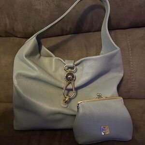 Elegant Blue Leather Shoulder Bag Set